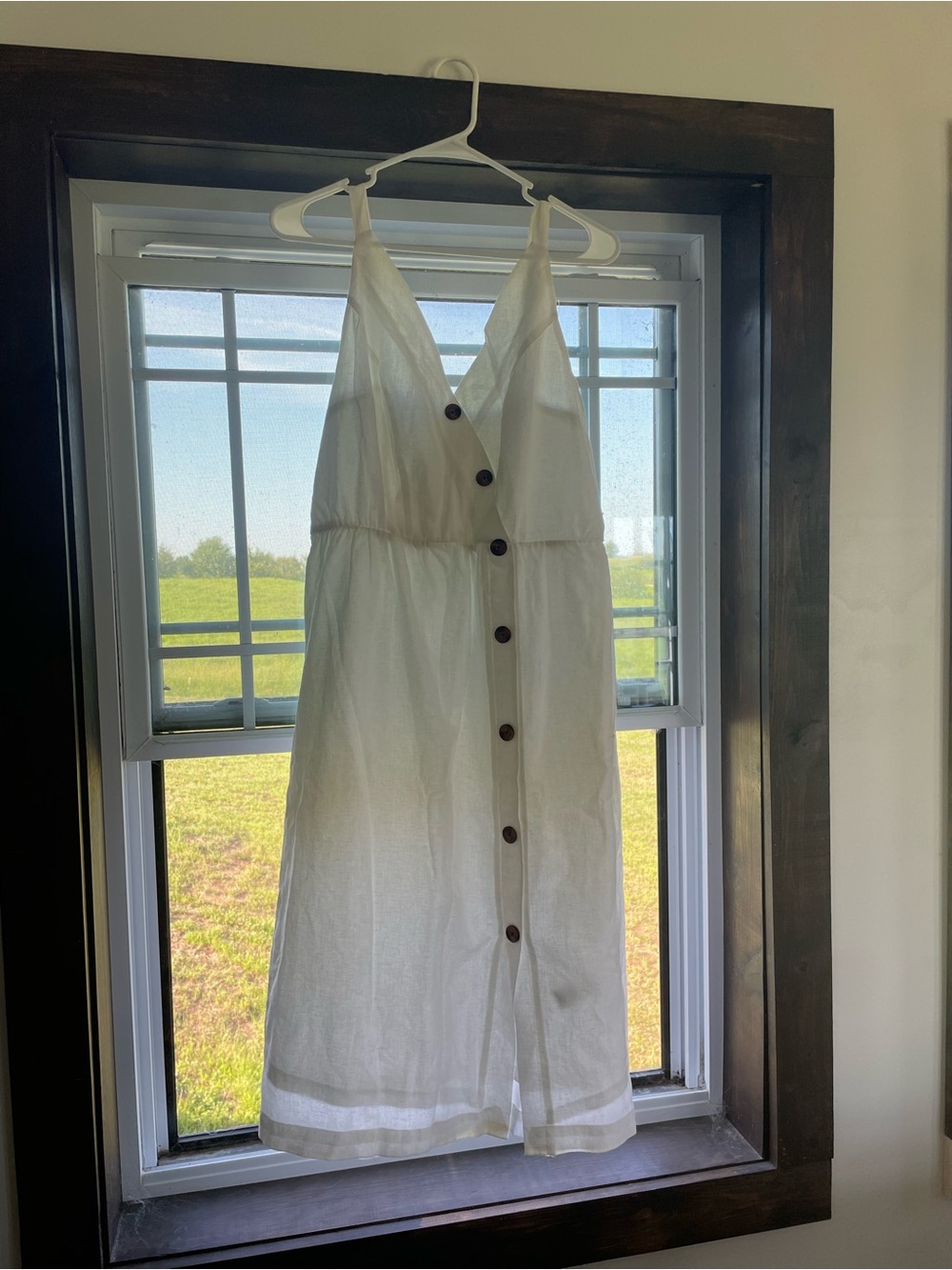 White Linen Button-Front Summer Dress